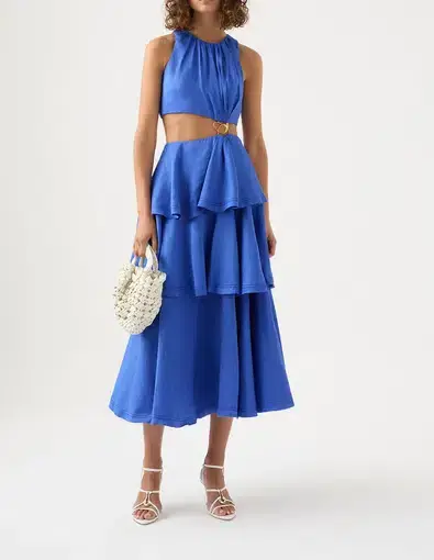 Aje Wave Cut Out Ring Midi Dress in Marine Blue
Size 4 / XXS