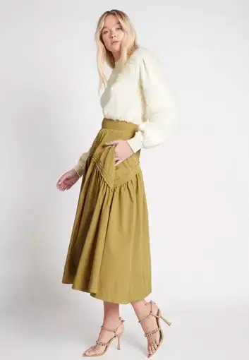 Aje Cosmos Drawstring Midi Skirt Olive Green Size AU 12