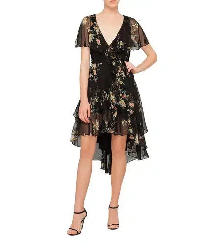 Zimmermann Maples Wrap Dress Black Bird Floral Size 0/AU 8