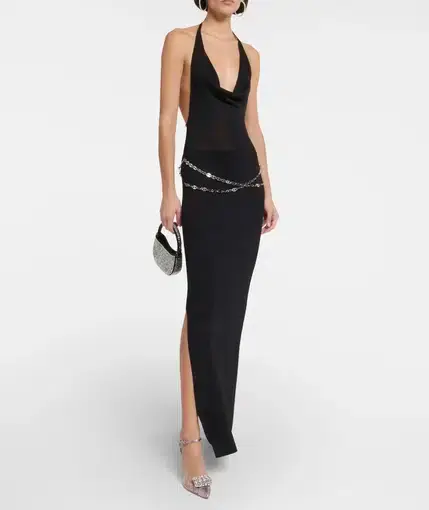Aya Muse Excelle Embellished Halterneck Maxi Dress Black Size 8