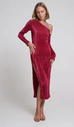L'Idee Soiree One Shoulder L/s Long Sleeve Dress Ruby Size 6