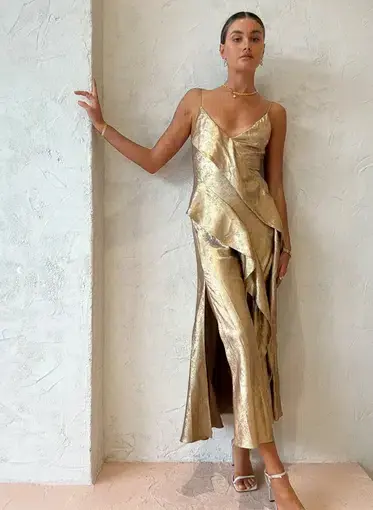 Acler Queensbridge Dress Gold Size AU 6 