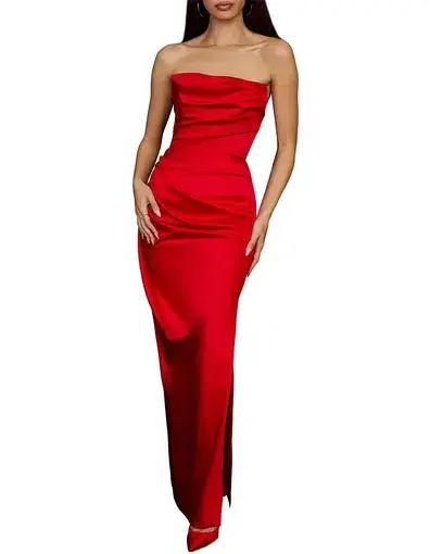 House of CB Adrienne Satin Strapless Gown Scarlet Red Size Large / Au 12