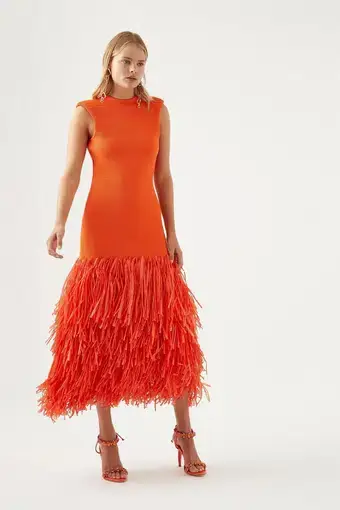 Aje Rushes Raffia Knit Midi Dress Orange Size AU 12