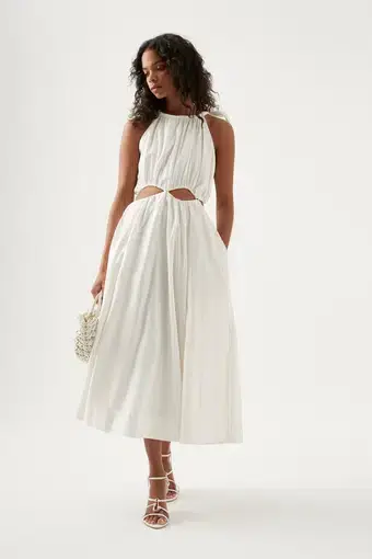 Aje Henriette Tie Strap Midi Dress Cutouts White Size 12