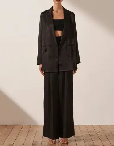 Shona Joy Angelica Double Breasted Blazer & Tuxedo Trouser Set in Black
Size 14 / XL