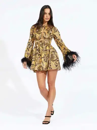 Alice McCall Feather Mini Dress Gold Dust Size AU 6