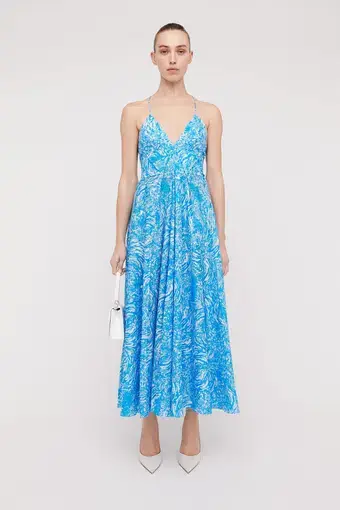 Scanlan Theodore Cotton Ocean Shoestring Dress Blue/Print Size 10 