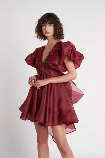 Aje Gretta Organza Mini Dress Burgundy Size 8 