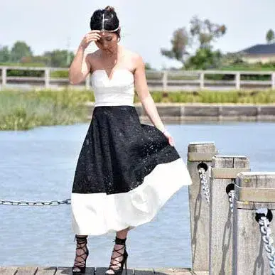 Pilgrim Strapless Midi Dress Black/White Size 10