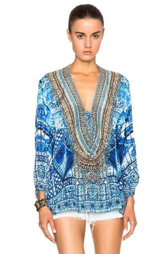 Power of Prayer Blue and White Lace-up Blouse