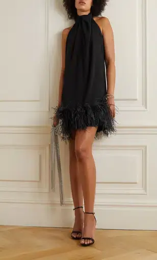16Arlington Cynthia Feather Trim Mini Dress Black Size 8