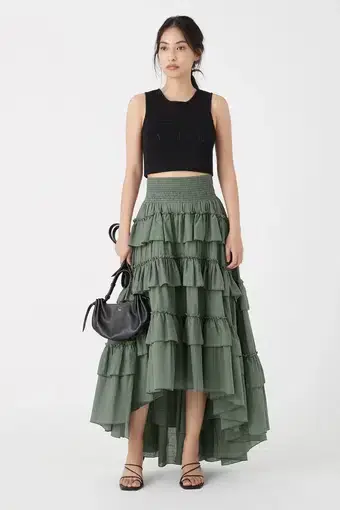 Aje Mimosa El Paso Tiered Maxi Skirt Green Size 8