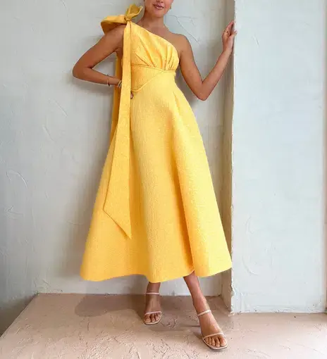 Rachel Gilbert Emiliano Midi Dress Lemondrop Size 1 / Au 8 