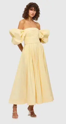Leo Lin Matilda Puff Sleeve Midi Dress Yellow Size 16
