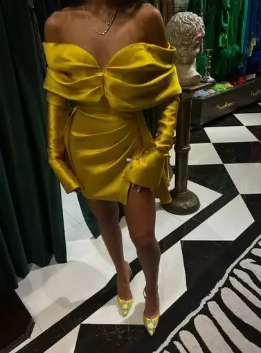 Khirzad Femme Ninetta Mini Dress in Yellow Size 8 