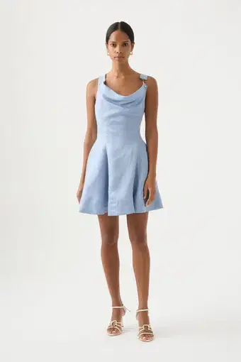 Aje Liberty Asymmetric Mini Dress Steel Blue Size 10