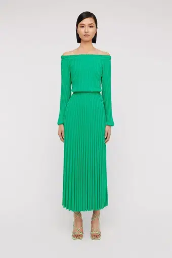 Scanlan Theodore Pleated Rib Cold Shoulder Dress Green Size 6