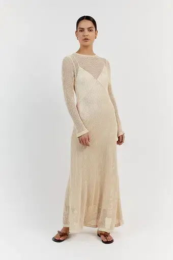 DISSH Ophelia Long Sleeve Crochet Maxi Dress Natural Size 10 / M