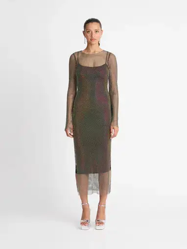 Sheike Crystal Mesh Midi Dress Size 8 / S