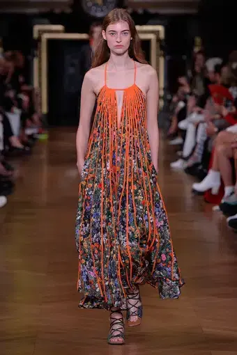 Stella McCartney Klara Floral Pleated Silk Maxi Dress Multi Size 8