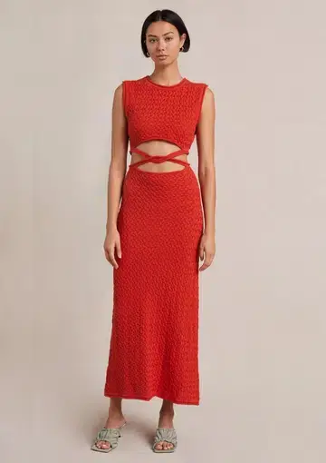Bec & Bridge Effie Knit Cut Out Maxi Dress Red Size 10 