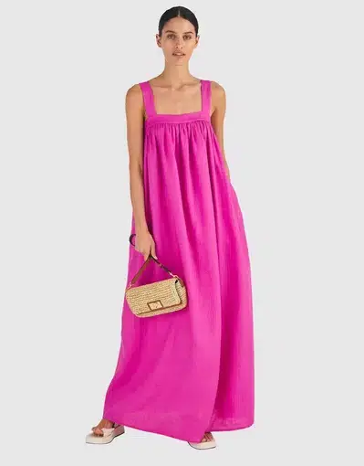 Oroton Sundress Linen Bow Pink Size 12