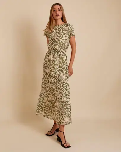 Minima Esenciales Lena Tiered Midi Dress Print Size 8