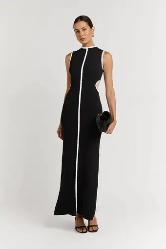 Dissh Binding Wheat Knit Midi Dress Black Size AU 10