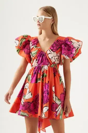 Aje Greta Bow Mini Dress Orange Size AU 10