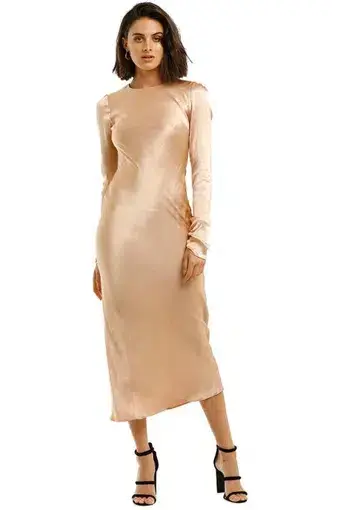 Shona Joy Wright Long Sleeve Bias Midi Dress Desert Rose Size 6