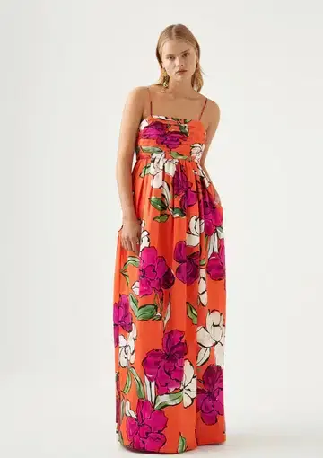 Aje Monument Tulip Maxi Dress in Vivid Camellia Print Size 6