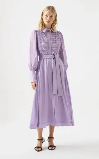 Aje Iris Pleated Bib Midi Dress Lilac Size 12 / L