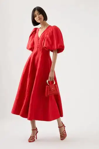 Aje Dusk Puff Sleeve Midi Dress in Scarlet Red
Size 12 / L