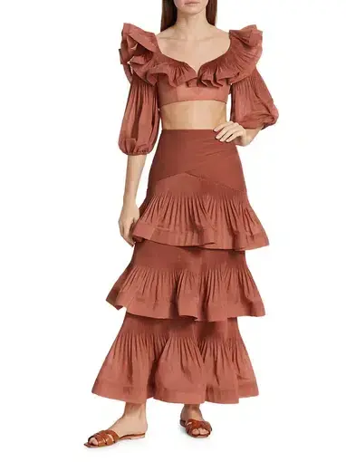 Zimmermann The Cropped Bodice & Pleated Tiered Skirt in Aragon
Size 0 / Au 6-8