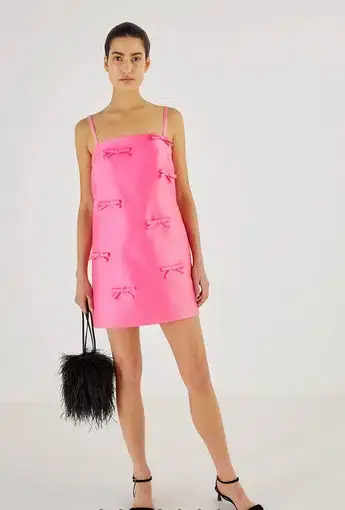 Oroton Satin Mini Bow Dress Pink Size AU 6