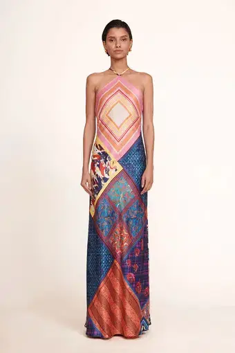Staud Cubism Dress Patchwork Foulard Multi-colored Size AU 10