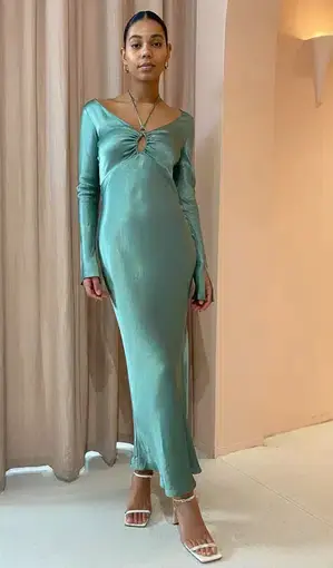 Bec & Bridge Malyka Long Sleeve Maxi Dress in Moss Green Size 8