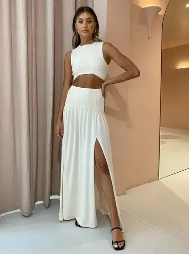 Bec & Bridge Amalia Knit Crop Top & Maxi Skirt Set in Cream Size 6