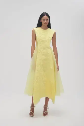 Aje Astrid Pleat Panel Midi Dress Soft Lemon Yellow Size 10 
