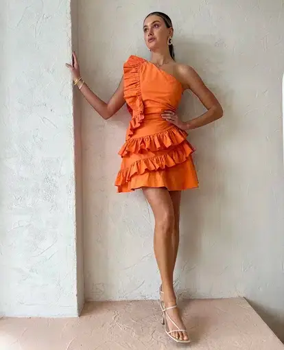By Nicola Adrift Frill Mini Dress Orange Size 10
