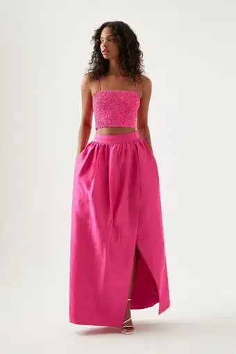 Aje Evelyn Sequin Top & Mirabelle Tulip Maxi Skirt Set Pink Size S/AU 8