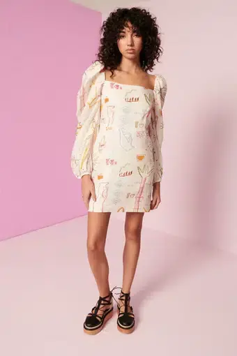 Kate Ford Willow Puff Sleeve Mini Dress Print Size 0/AU 6
