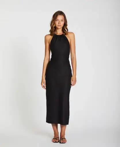 Lover Cindy Linen Halter Midi Dress Black Size 10