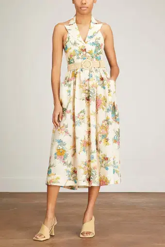 Zimmermann Clover Halter Shirt Midi Dress Honey Floral Size 1 / AU 10