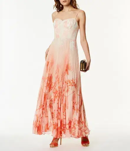 Karen Millen Floral Pleated Maxi Dress Ombre Size 8