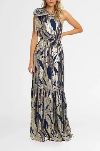 Rebecca Valance Navarro Gown Metallic Print Size 8