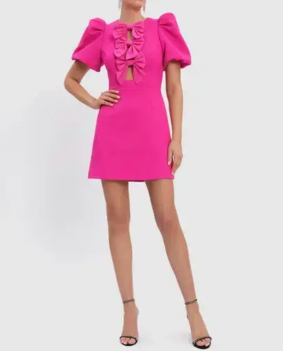 Rebecca Vallance Cecily Bow Mini Dress Hot Pink Size 10