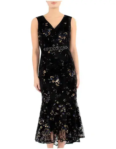 Anthea Crawford Venetian Sequin Mesh Dress Black Size 14