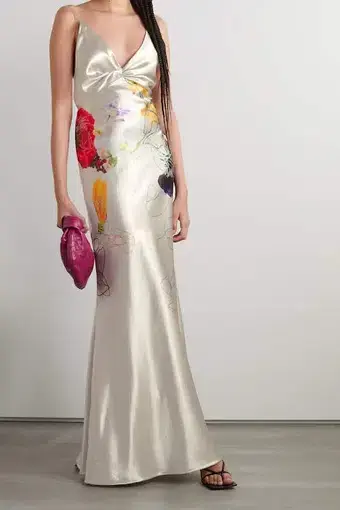 Jason Wu Open Back Floral Print Satin Gown White Size AU 10